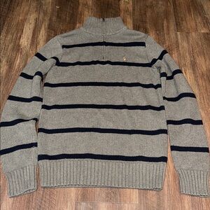 Polo Ralph Lauren‎ Boys Striped Embroidered Pony Logo Sweater 1/4 Zip size L